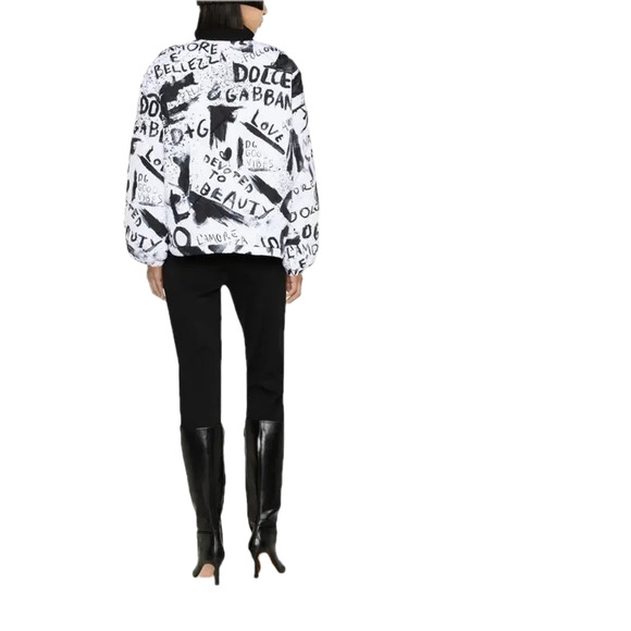 NWT Dolce & Gabbana Black White Graffiti Logo Print Bomber Jacket IT 42 US M - Picture 6 of 13